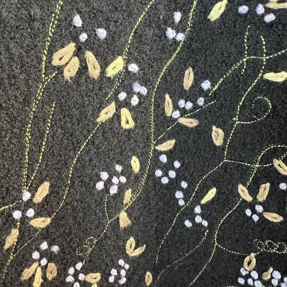 Field Manor Duster Cardigan Sweater M Black Embroidered Boiled 100% Wool Floral - Picture 5 of 10